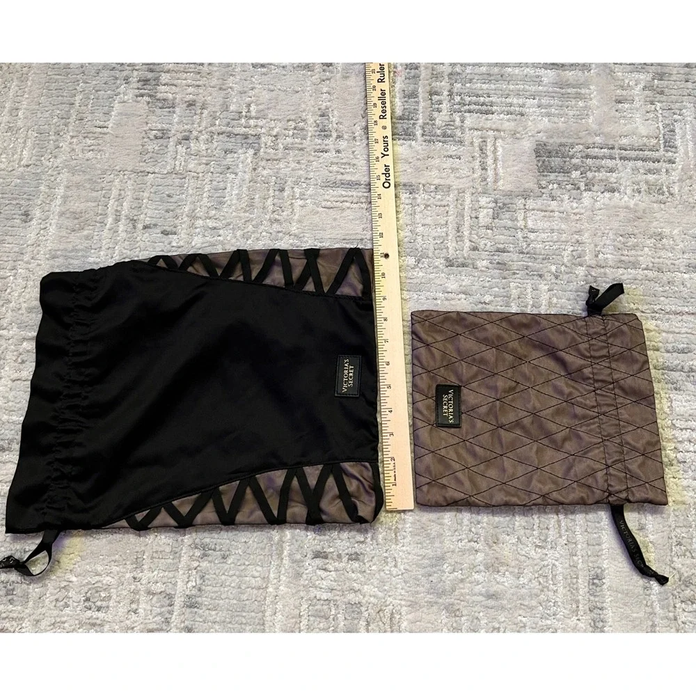 Victoria's Secret Satin Drawstring Bags - Black & beige - Set of‎ 2